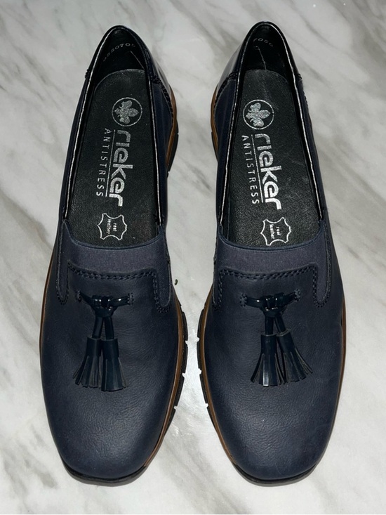 Rieker Shoes - Rieker Navy Leather Tassel Slip-On Loafers
